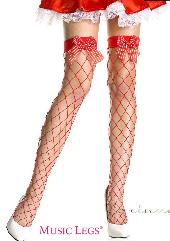 Samostoječe nogavice rdeče barve mreža z okraski